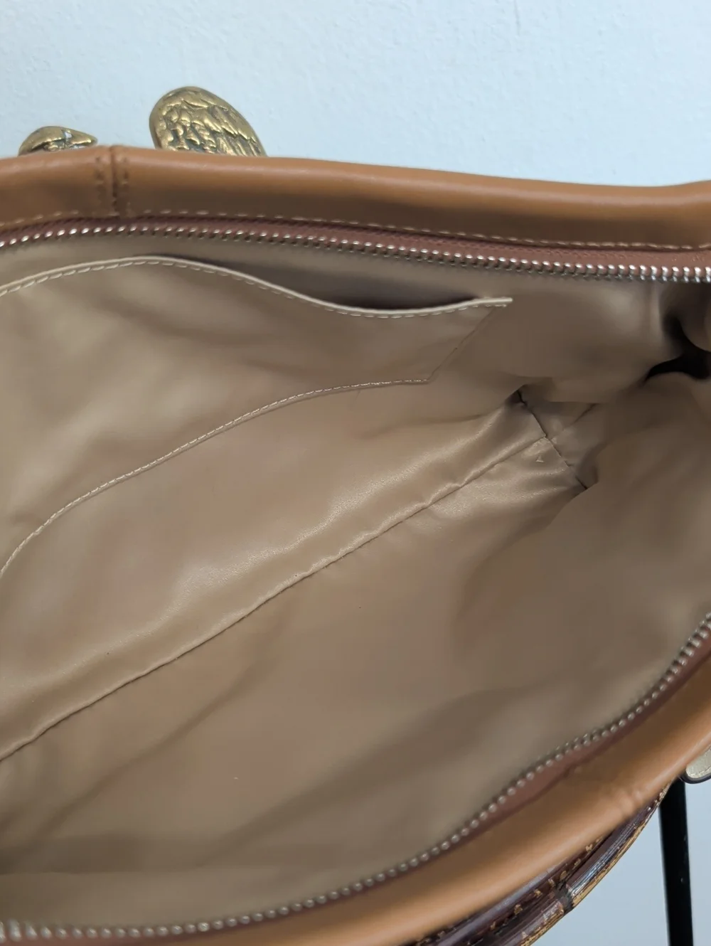 COACH PARK COLORBLOCK LEATHER CLUTCH ORANGE & BROWN